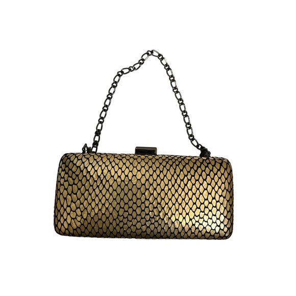 Inge Christopher Handbags - Inge Christopher Gold & Black Metal Mesh Clutch Purse With Chain Strap & Snap Cl